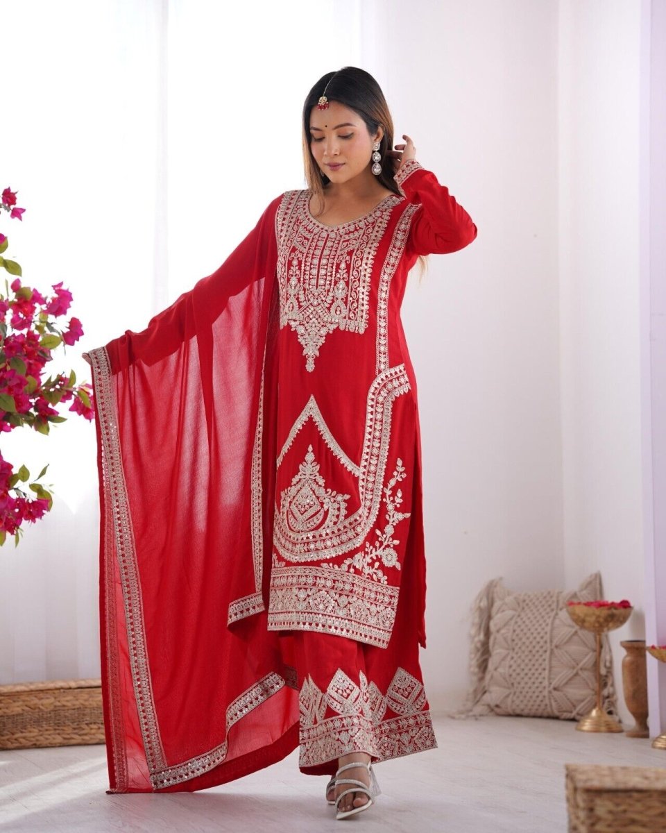 Pure Vichitra Silk with Beautiful Embroidery Sequence and Dori Work Sharara - 001FASHIONFORWARD