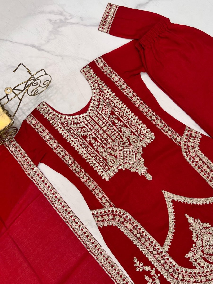Pure Vichitra Silk with Beautiful Embroidery Sequence and Dori Work Sharara - 001FASHIONFORWARD