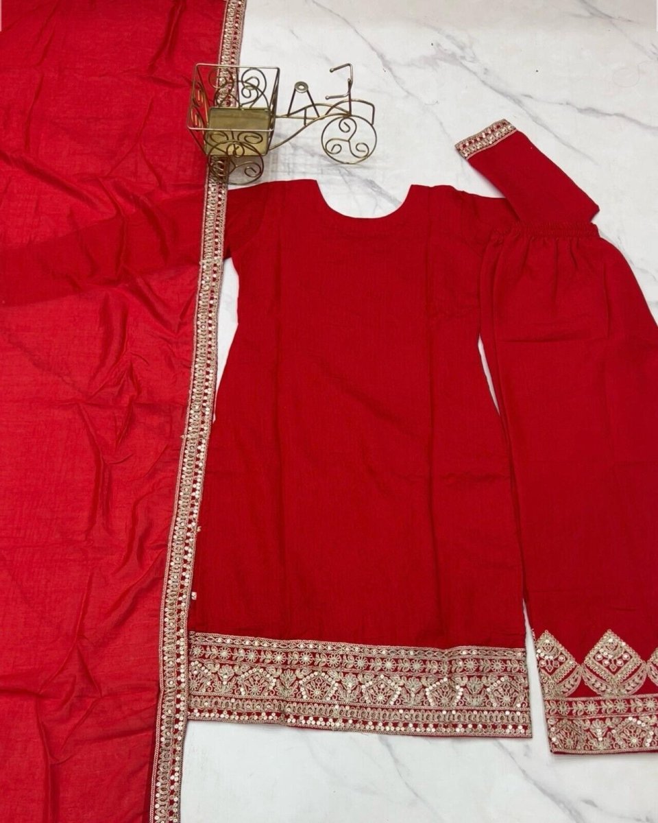 Pure Vichitra Silk with Beautiful Embroidery Sequence and Dori Work Sharara - 001FASHIONFORWARD
