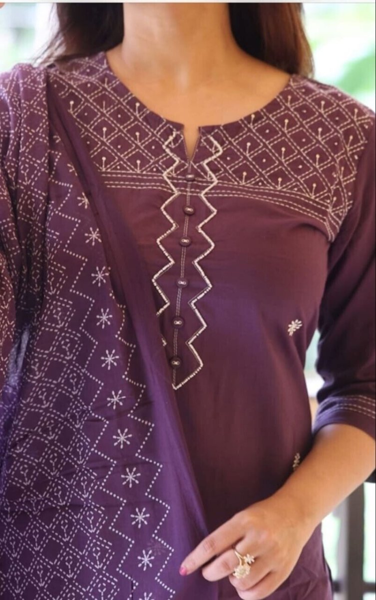 Purple color Embroidered salwar kameez suit , Kurti Pant Duppatta set For summer - 001FASHIONFORWARD
