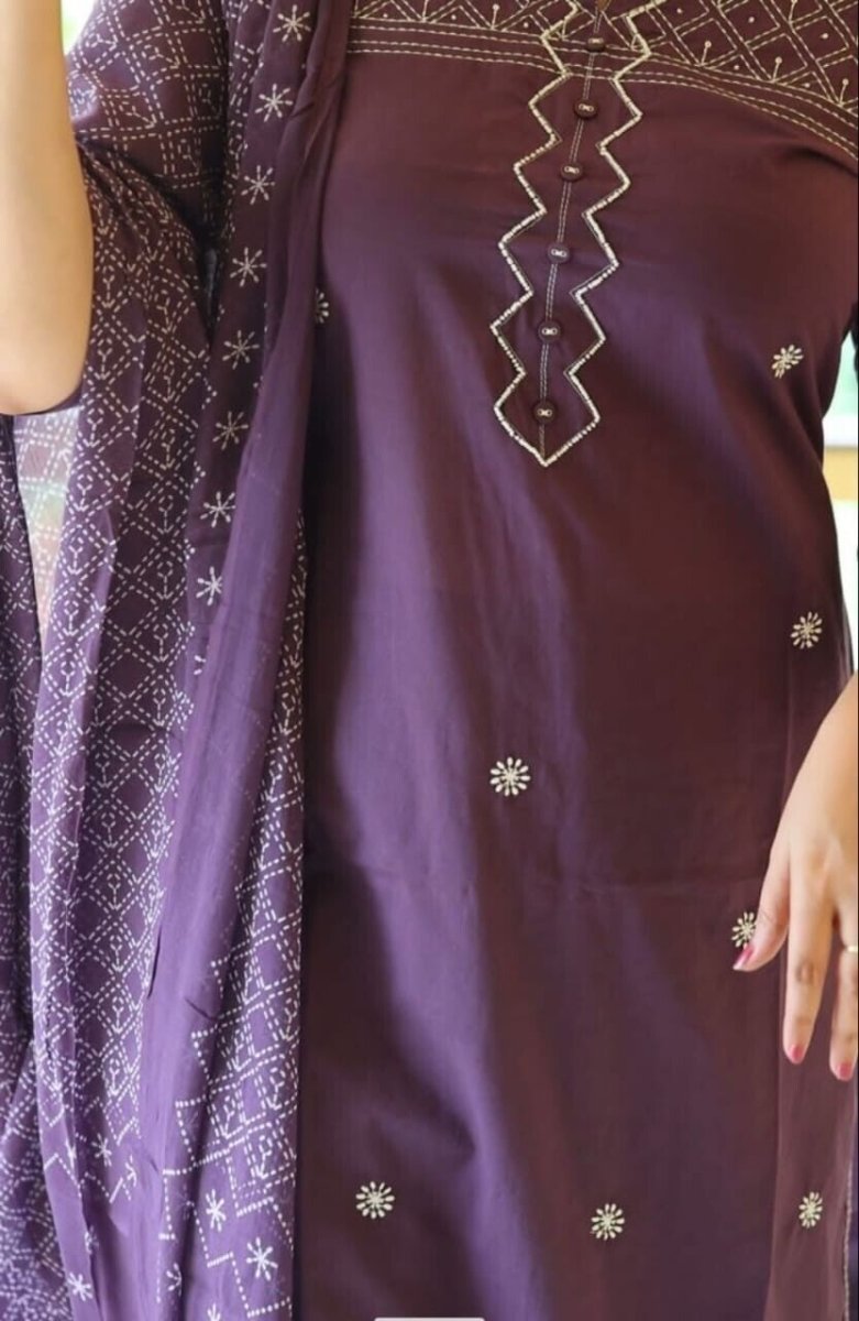 Purple color Embroidered salwar kameez suit , Kurti Pant Duppatta set For summer - 001FASHIONFORWARD
