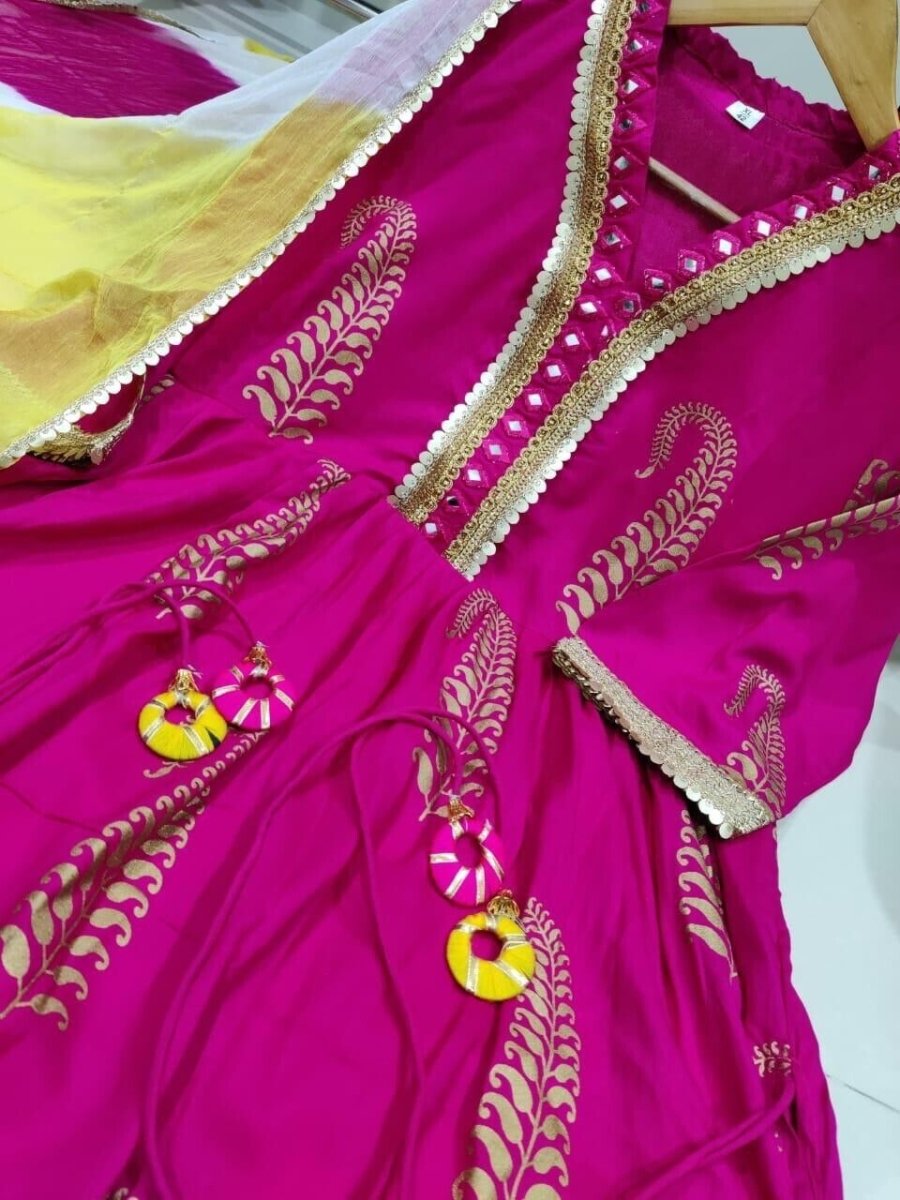 Rayon Women Flared Anarkali Gown & Pant Suit – Pakistani Style Party Wear - 001FASHIONFORWARD