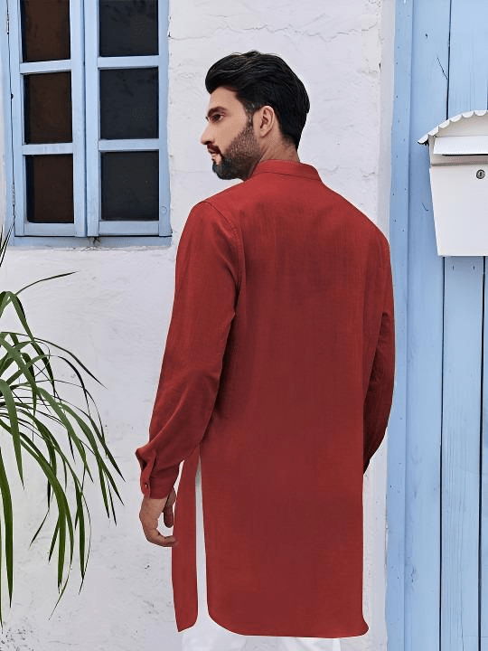 Ready made Traditional Men's Clothes Cotton Solid Long Kurta Long Sleeves Kurta - 001FASHIONFORWARD