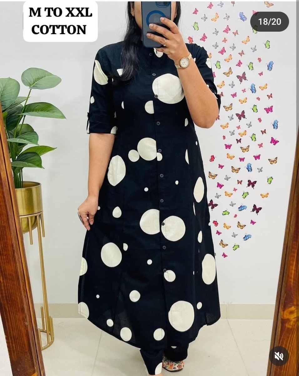 Readymade 2pcs Pure Cotton Salwar Kameez Suit Printed Black indian - 001FASHIONFORWARD