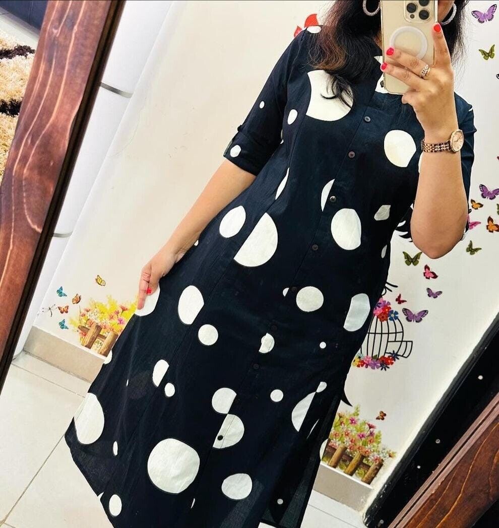 Readymade 2pcs Pure Cotton Salwar Kameez Suit Printed Black indian - 001FASHIONFORWARD