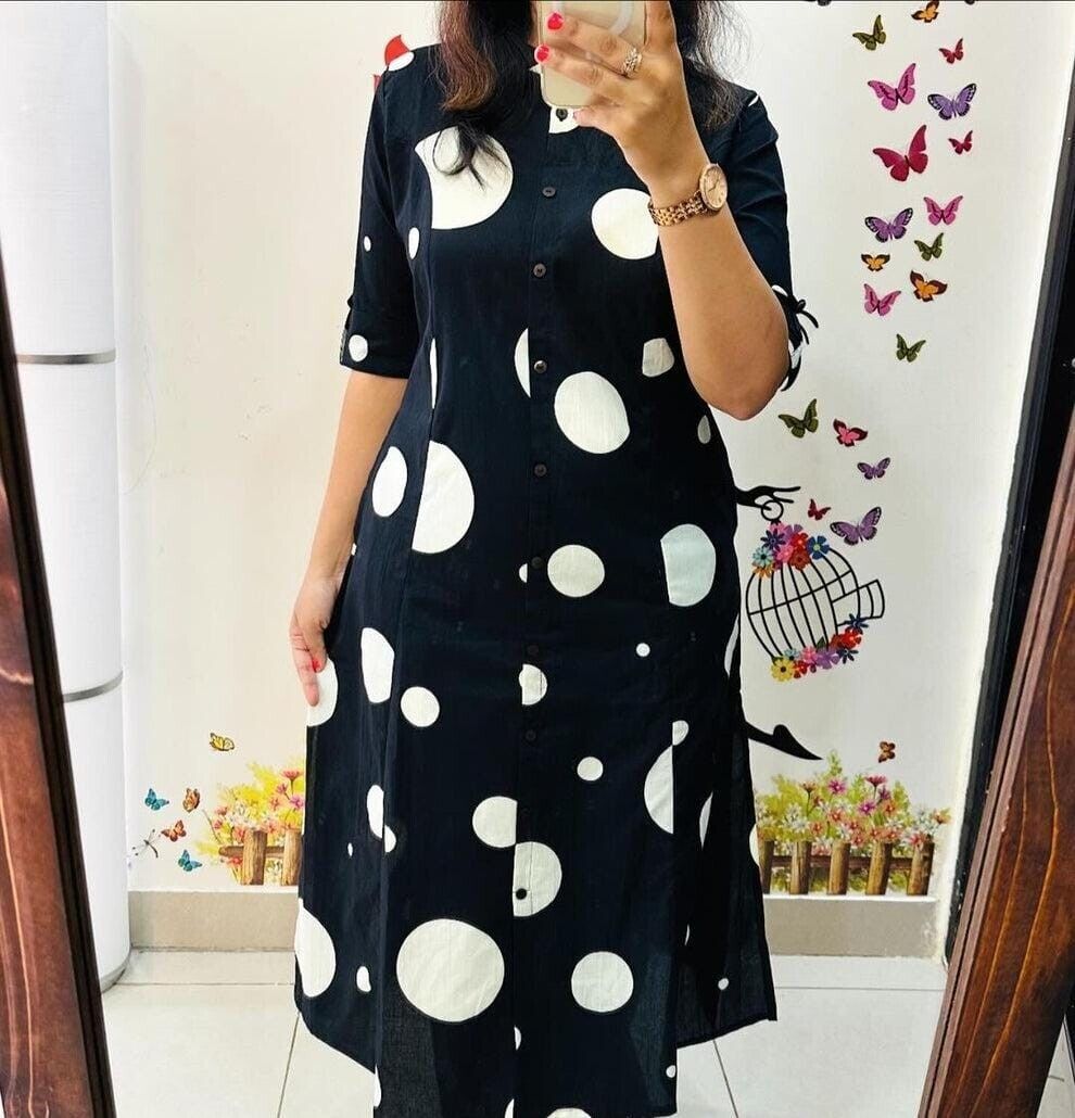 Readymade 2pcs Pure Cotton Salwar Kameez Suit Printed Black indian - 001FASHIONFORWARD
