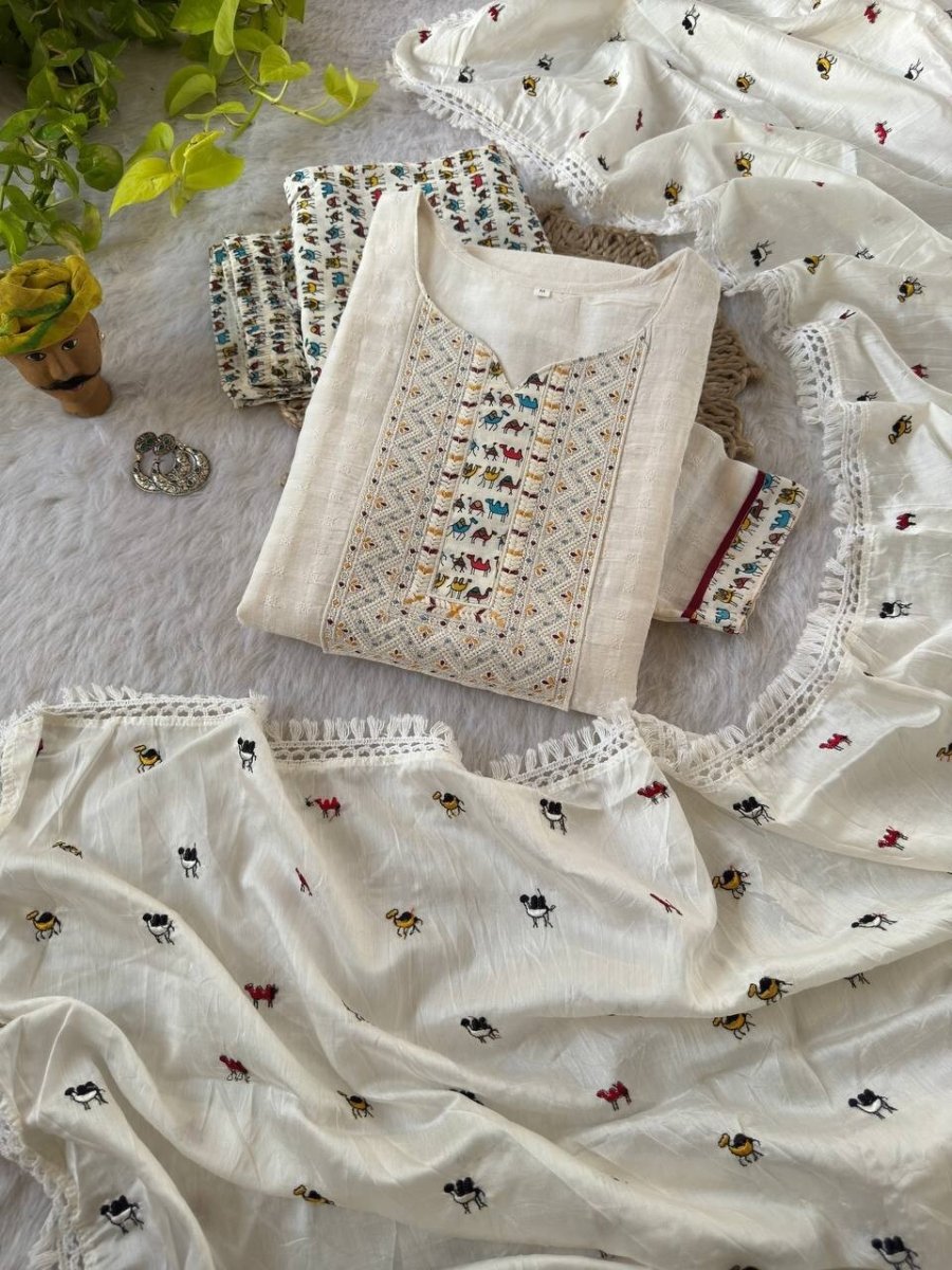 Roman Silk Salwar Kameez Set with Chanderi Dupatta – Hand Embroidered 3 - Piece - 001FASHIONFORWARD