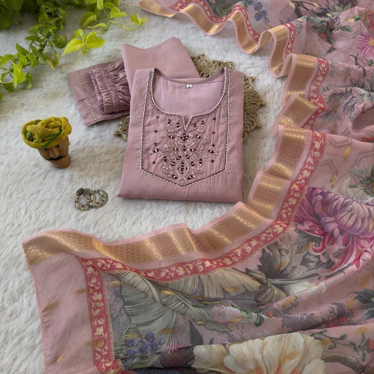 Roman Silk Salwar Kameez Set with Chanderi Dupatta – Hand Embroidered 3 - Piece - 001FASHIONFORWARD