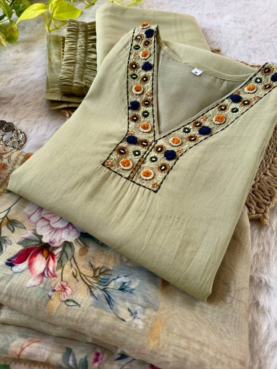 Roman Silk Salwar Kameez Set with Chanderi Dupatta – Hand Embroidered 3 - Piece - 001FASHIONFORWARD