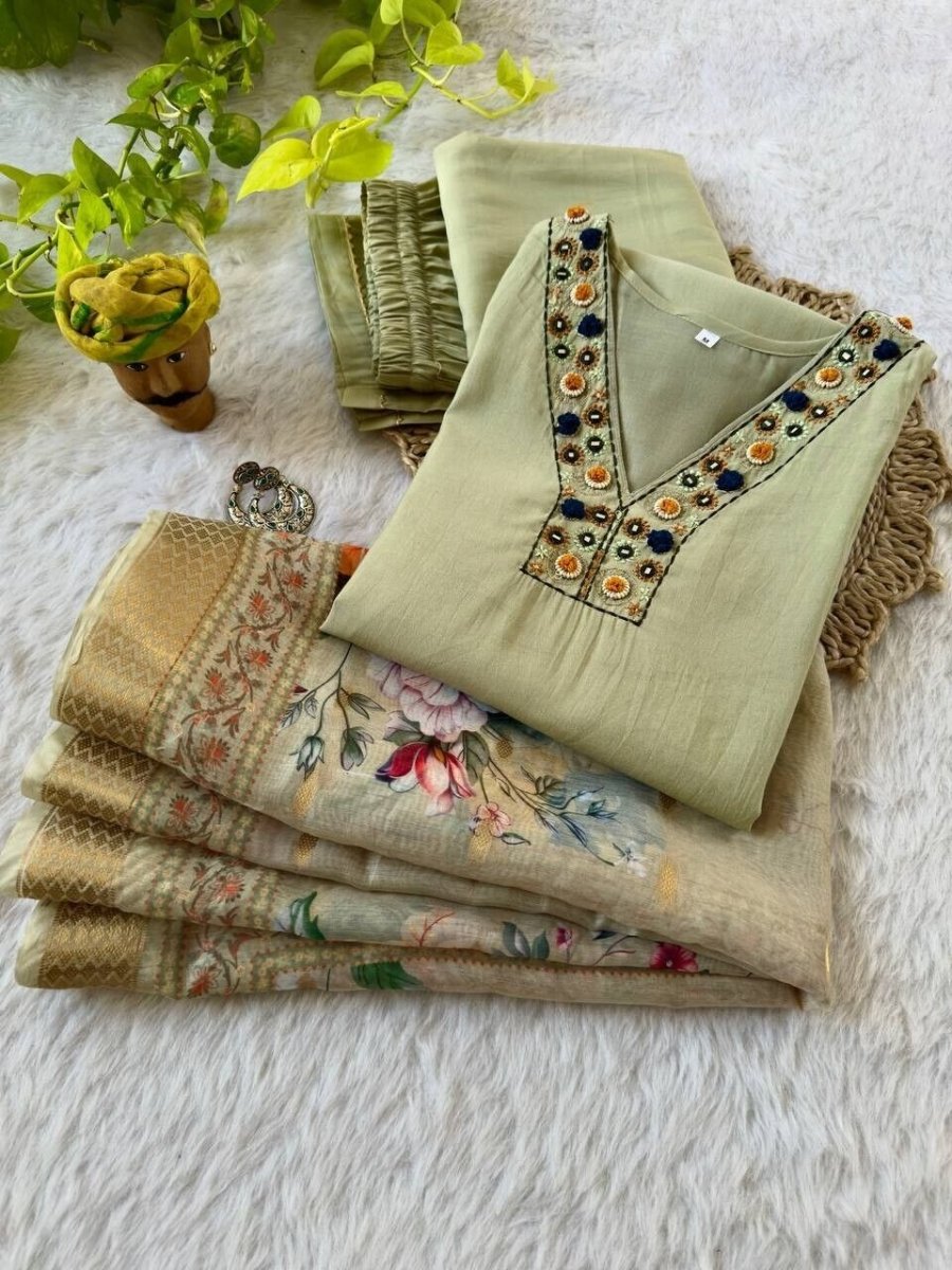 Roman Silk Salwar Kameez Set with Chanderi Dupatta – Hand Embroidered 3 - Piece - 001FASHIONFORWARD