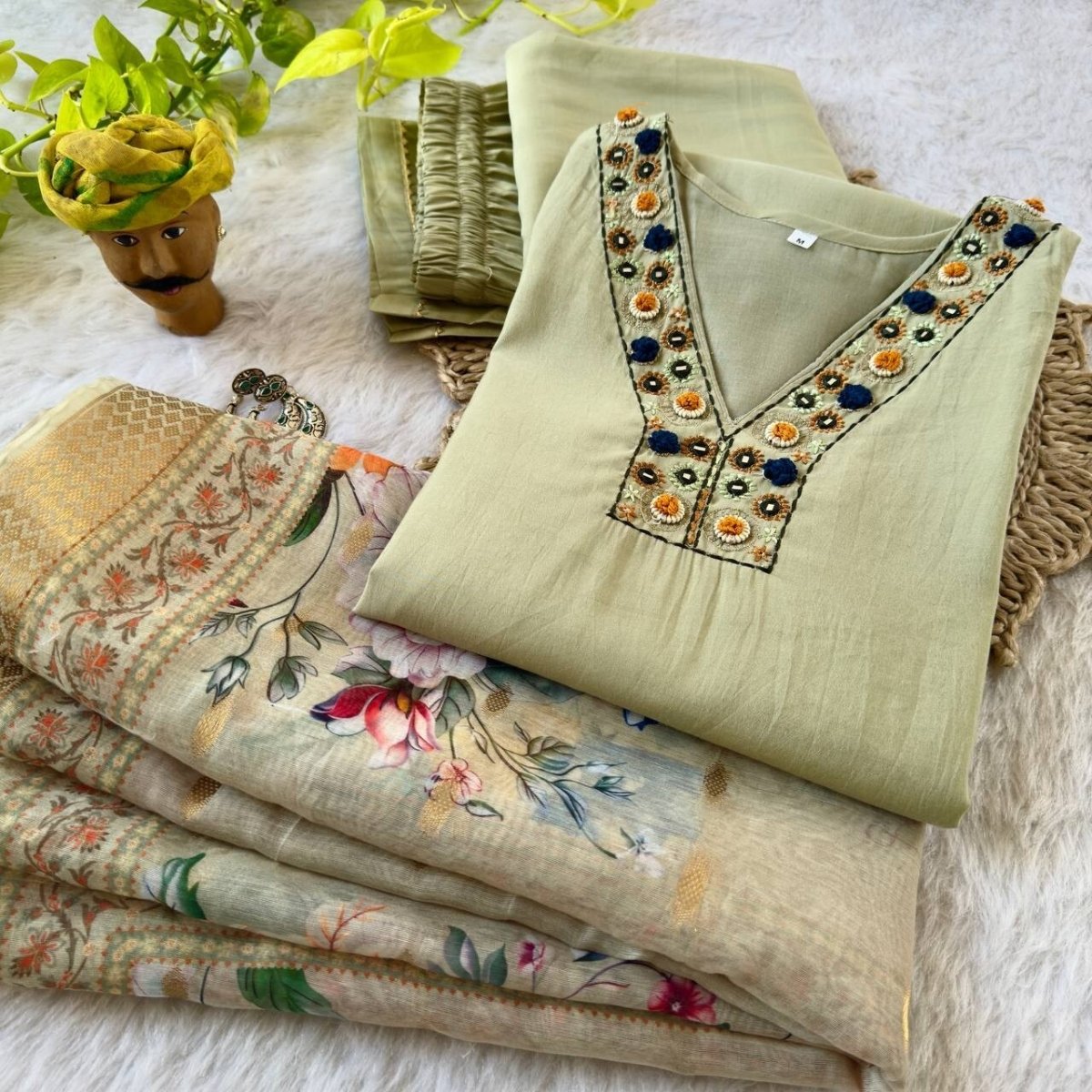 Roman Silk Salwar Kameez Set with Chanderi Dupatta – Hand Embroidered 3 - Piece - 001FASHIONFORWARD