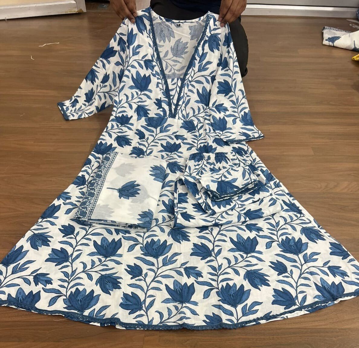 Salwar Kameez Indian A - line Kurta Set – Pure Cotton with Floral Digital Print - 001FASHIONFORWARD