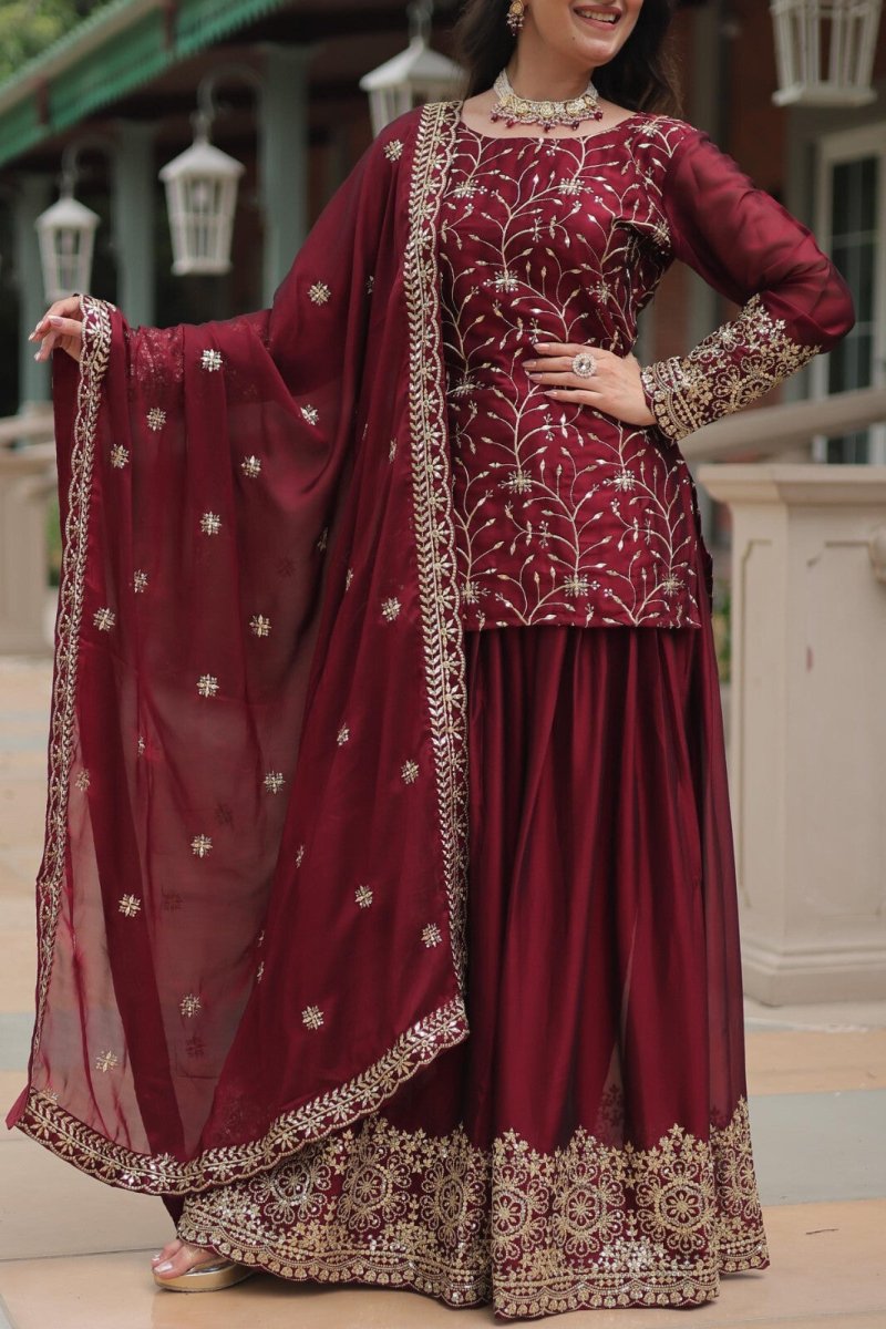 Salwar Kameez Pakistani Indian Wedding Party Dress Suit Sharara Plazzo Georgette - 001FASHIONFORWARD