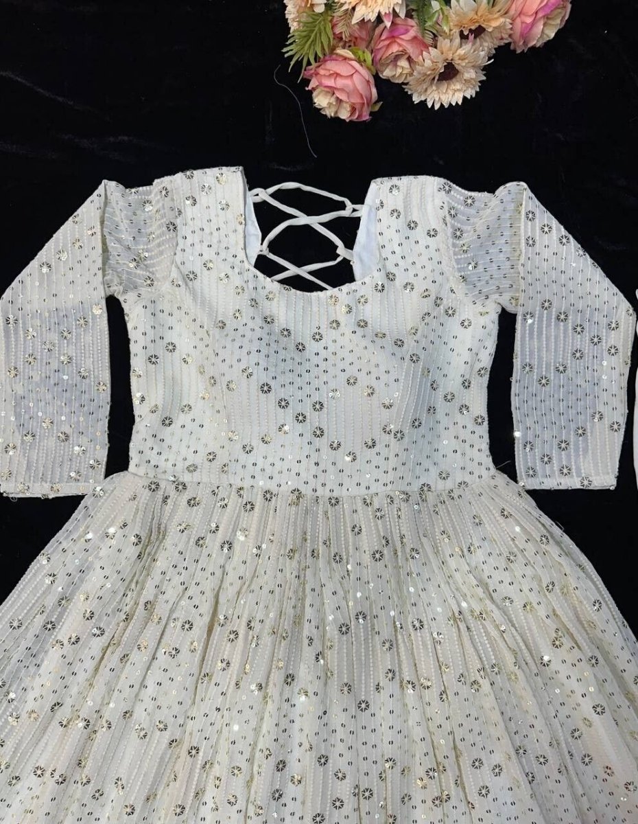 Silk Indian Pakistani Anarkali Gown Set – Party Wear with Dupatta (Ready - Made) - 001FASHIONFORWARD