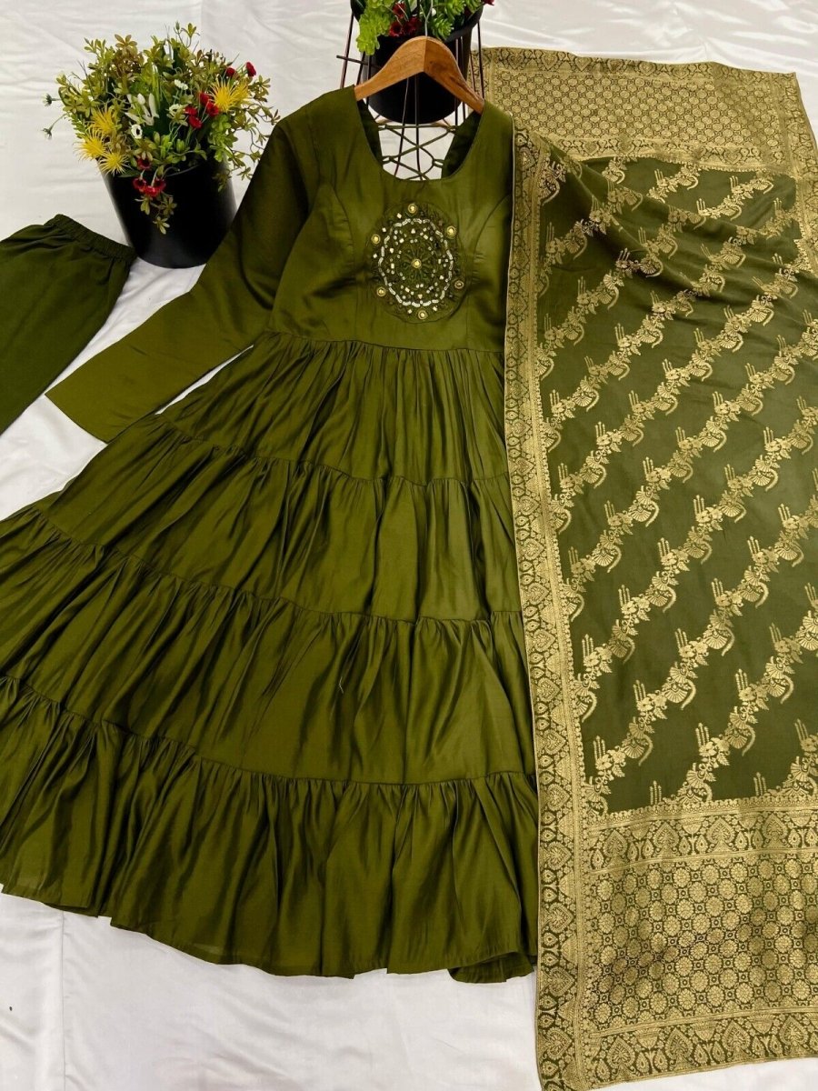 Silk Party Wear Flared Anarkali Gown Set readymade fullly sttitched - 001FASHIONFORWARD