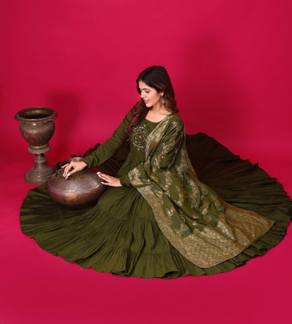Silk Party Wear Flared Anarkali Gown Set readymade fullly sttitched - 001FASHIONFORWARD