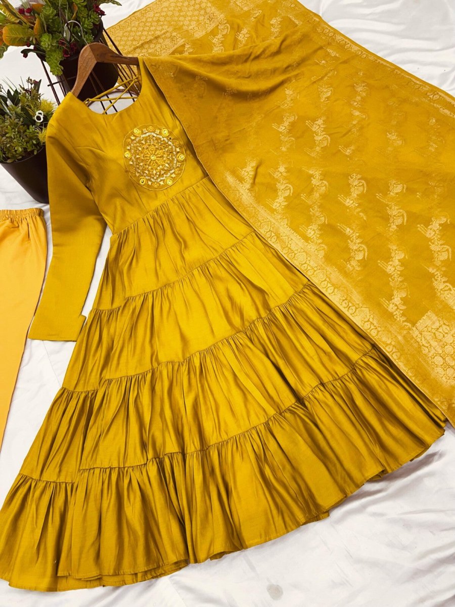 Silk Party Wear Flared Anarkali Gown Set readymade fullly sttitched - 001FASHIONFORWARD