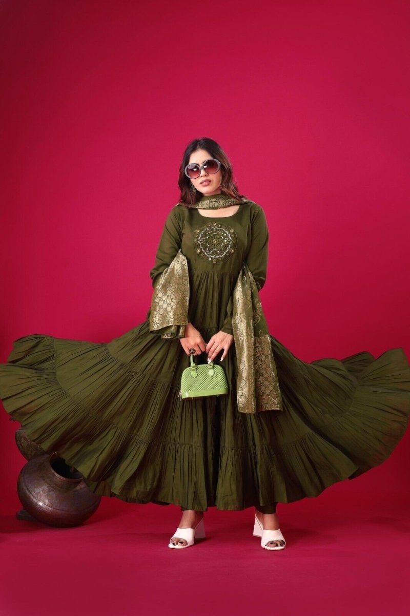 Silk Party Wear Flared Anarkali Gown Set readymade fullly sttitched - 001FASHIONFORWARD