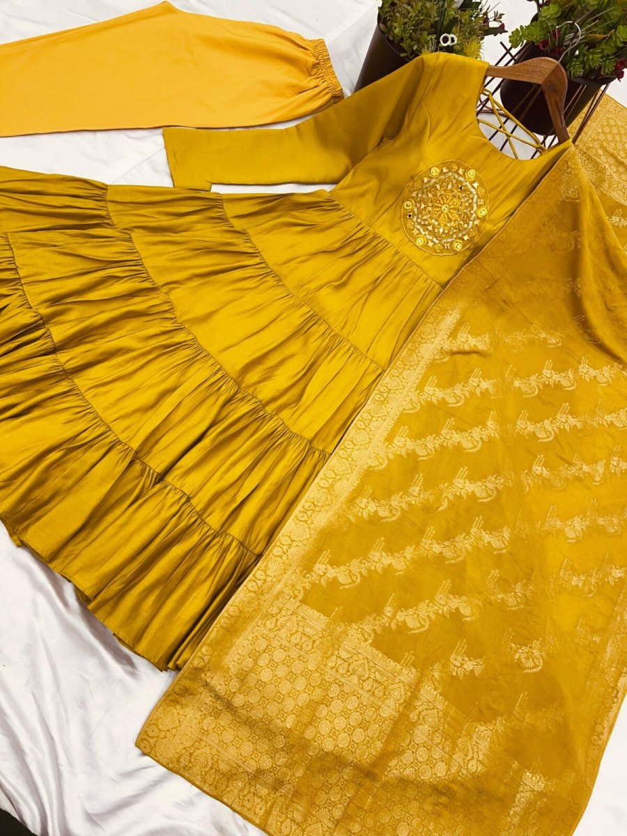 Silk Party Wear Flared Anarkali Gown Set readymade fullly sttitched - 001FASHIONFORWARD