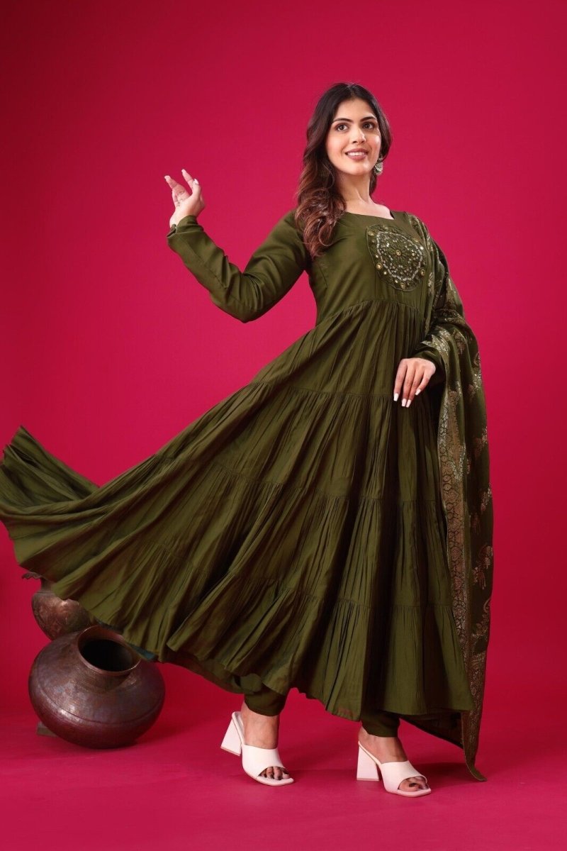 Silk Party Wear Flared Anarkali Gown Set readymade fullly sttitched - 001FASHIONFORWARD