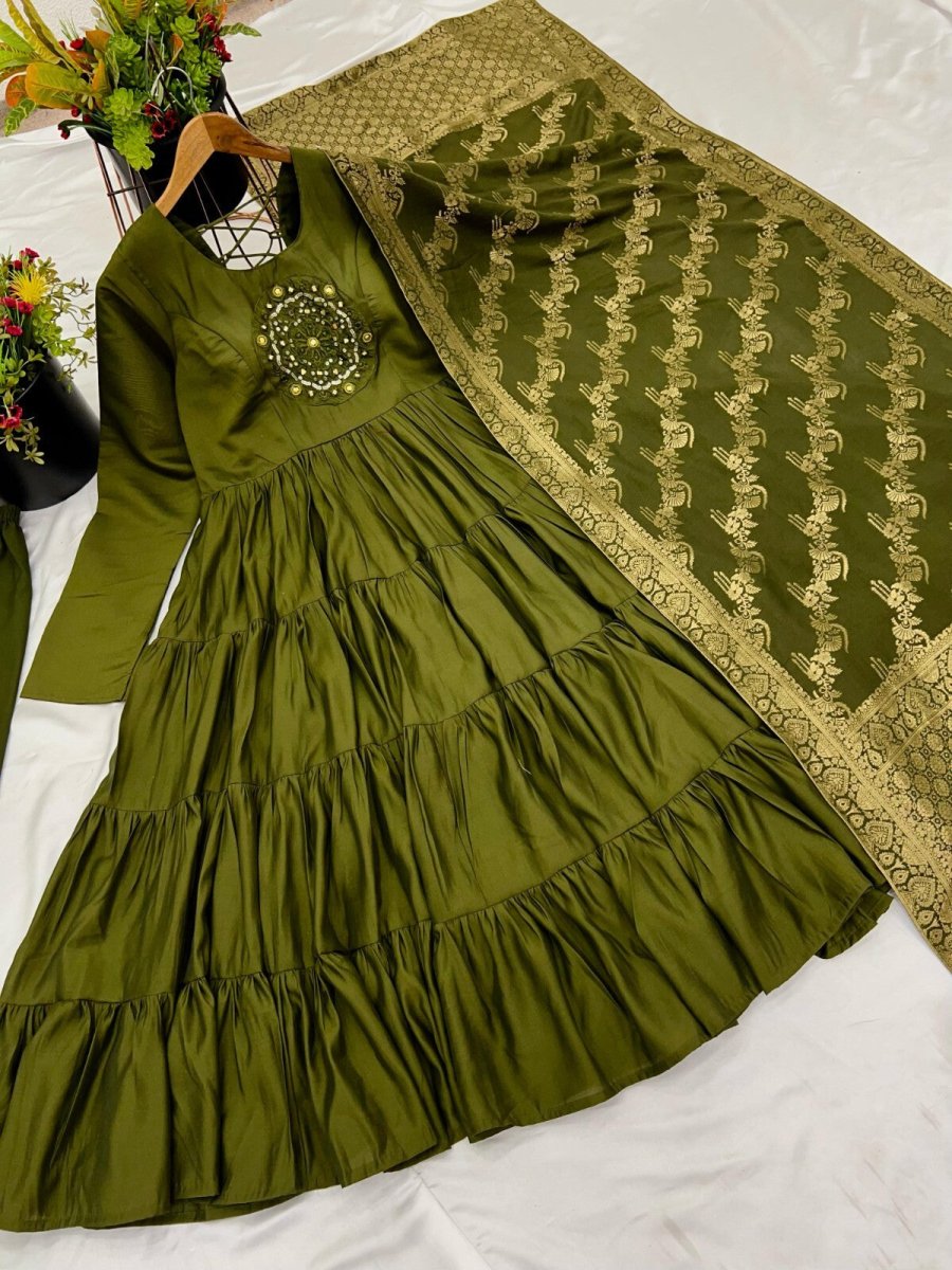 Silk Party Wear Flared Anarkali Gown Set readymade fullly sttitched - 001FASHIONFORWARD
