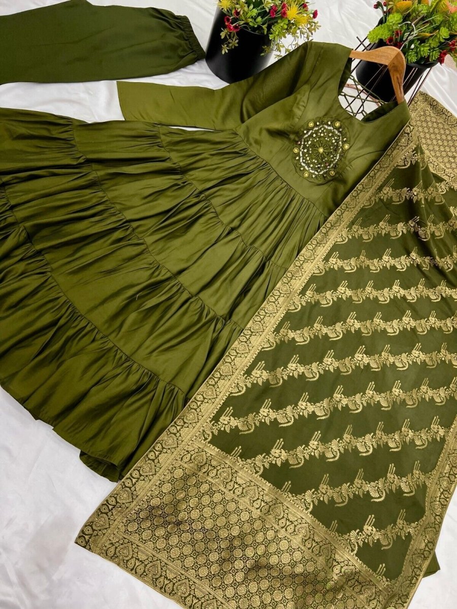 Silk Party Wear Flared Anarkali Gown Set readymade fullly sttitched - 001FASHIONFORWARD