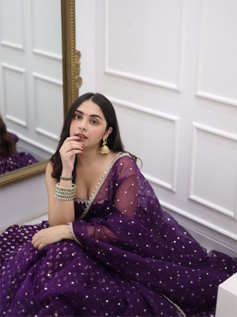 Silk Purple Ready Made Anarkali Gown With Traditional Weaving - 001FASHIONFORWARD