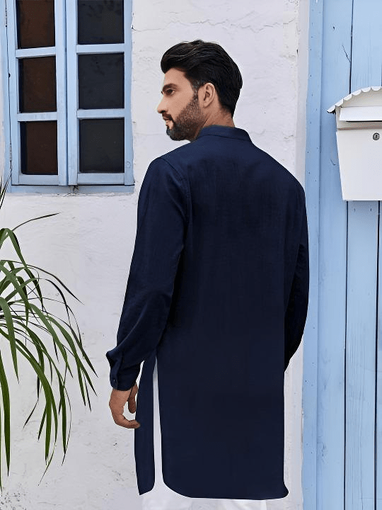 Solid Indian Clothing Fashion Shirt Men's Long Kurta Cotton India Dress Kurta - 001FASHIONFORWARD