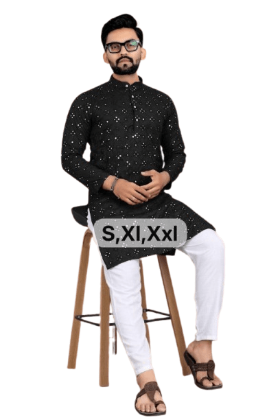 Wedding Dresses Mens Mirror Work long Kurta Traditional Wear Kurta Pajama Set - 001FASHIONFORWARD