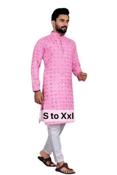 Wedding Dresses Mens Mirror Work long Kurta Traditional Wear Kurta Pajama Set - 001FASHIONFORWARD