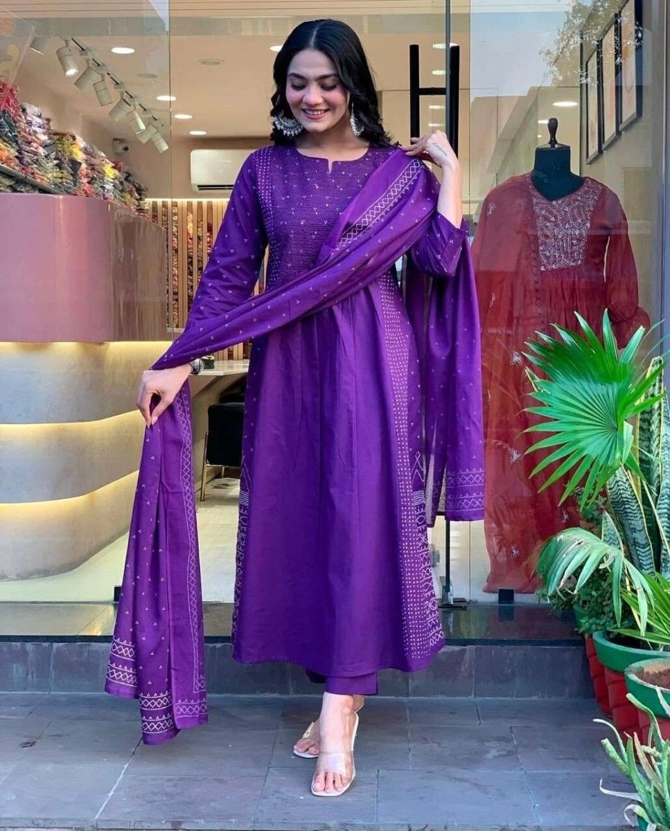 Women Anarkali Gown With Pant Sets Indian Designer Salwar Kameez Readymade Suit - 001FASHIONFORWARD