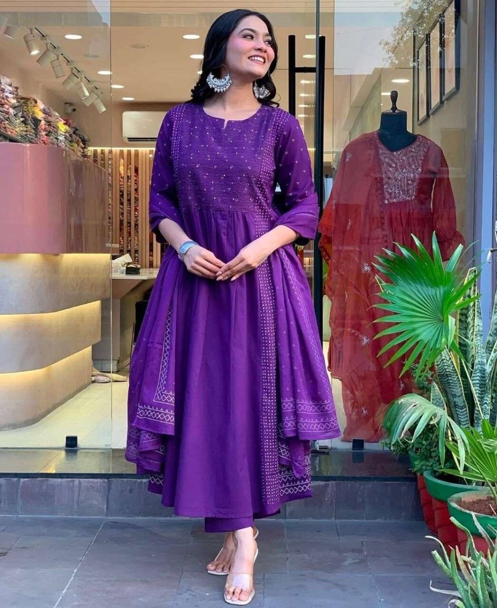 Women Anarkali Gown With Pant Sets Indian Designer Salwar Kameez Readymade Suit - 001FASHIONFORWARD
