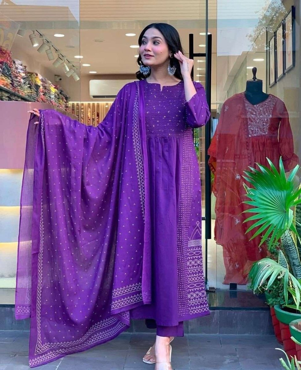 Women Anarkali Gown With Pant Sets Indian Designer Salwar Kameez Readymade Suit - 001FASHIONFORWARD