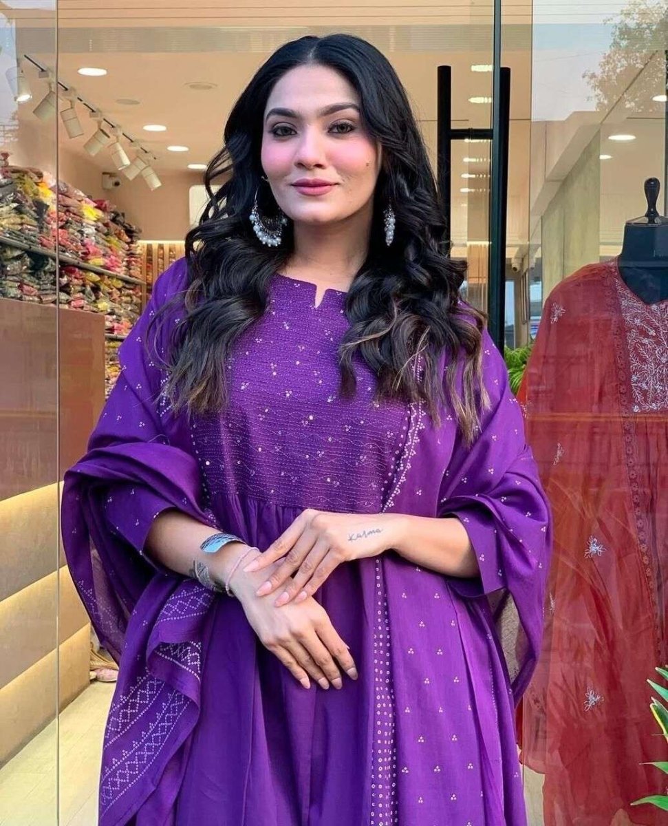 Women Anarkali Gown With Pant Sets Indian Designer Salwar Kameez Readymade Suit - 001FASHIONFORWARD