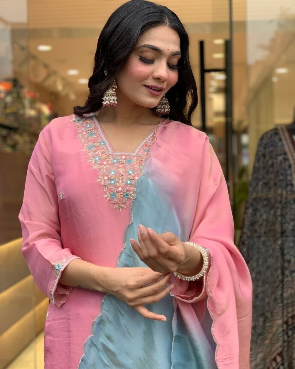 Women Cotton Straight Suit with Handwork – 3 - Piece Set Salwar kameez - 001FASHIONFORWARD