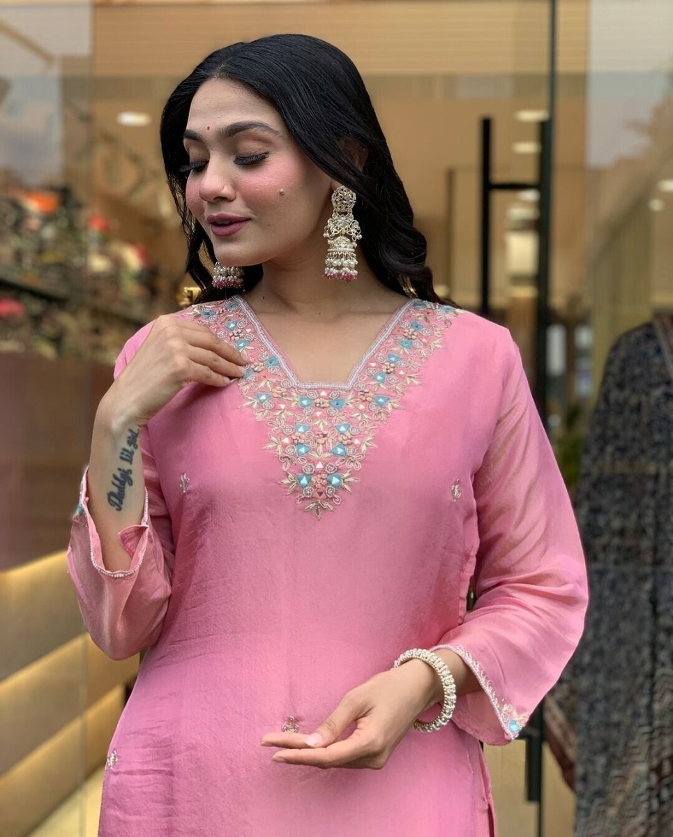Women Cotton Straight Suit with Handwork – 3 - Piece Set Salwar kameez - 001FASHIONFORWARD