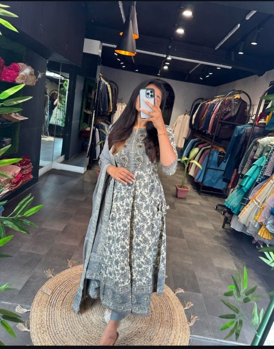 Women Designer Party Wear Kurti Set Indian Bollywood Anarkali Kurta Gown cotton - 001FASHIONFORWARD