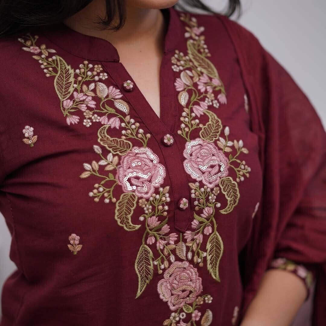 Women Designer Salwar Kameez Suit Indian Floral Printed Cotton Pant Dupatta Set - 001FASHIONFORWARD