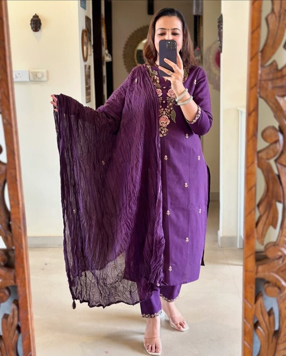 Women Designer Salwar Kameez Suit Indian Floral Printed Cotton Pant Dupatta Set - 001FASHIONFORWARD