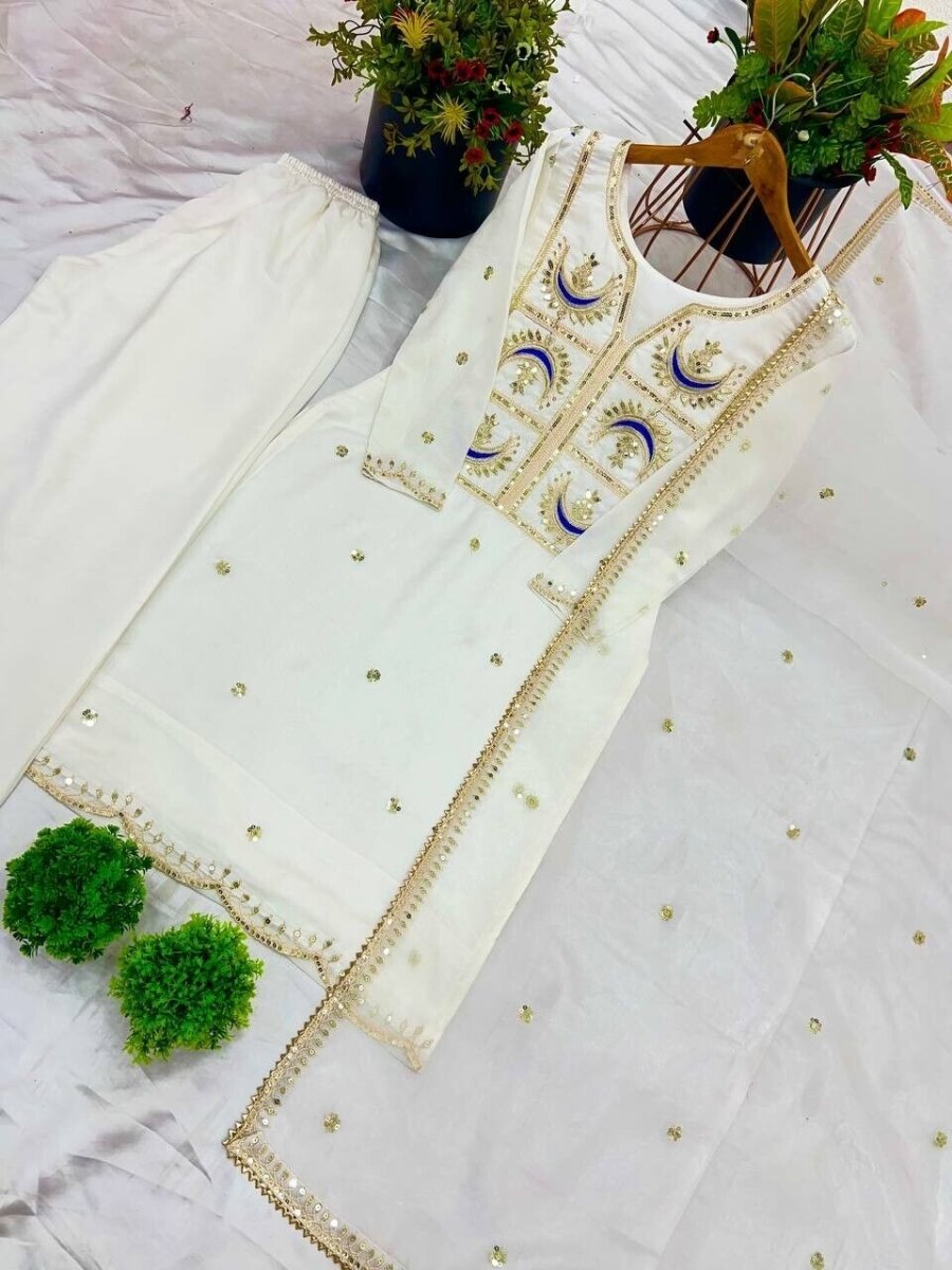 Women Embroidered Salwar Silk Salwar kameez straight Kurti Set Indian Weddings - 001FASHIONFORWARD