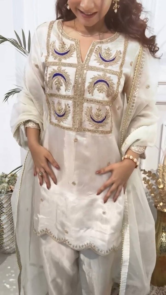 Women Embroidered Salwar Silk Salwar kameez straight Kurti Set Indian Weddings - 001FASHIONFORWARD