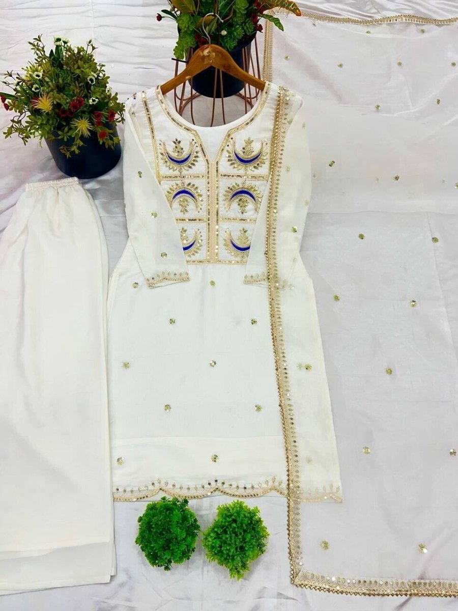 Women Embroidered Salwar Silk Salwar kameez straight Kurti Set Indian Weddings - 001FASHIONFORWARD