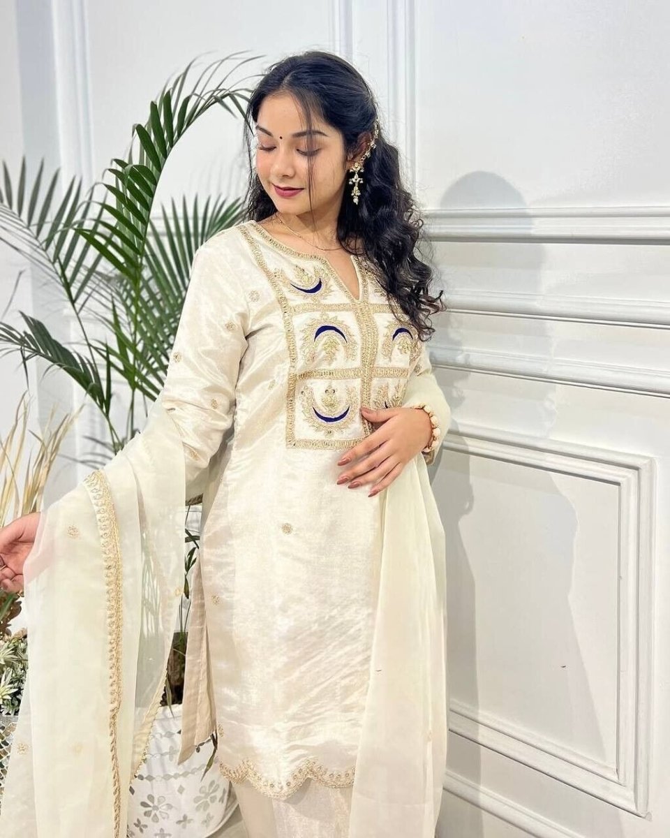 Women Embroidered Salwar Silk Salwar kameez straight Kurti Set Indian Weddings - 001FASHIONFORWARD