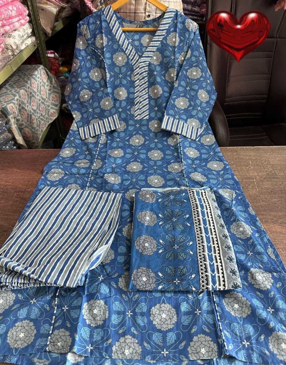 Women Salwar Kameez Elegant Cotton Straight Suit with Handwork – 3 - Piece Set - 001FASHIONFORWARD