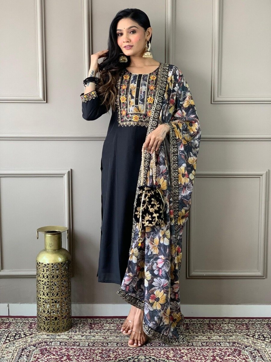 Women straight suit Elegant Viscose Silk Salwar Kameez Set readymade suit - 001FASHIONFORWARD