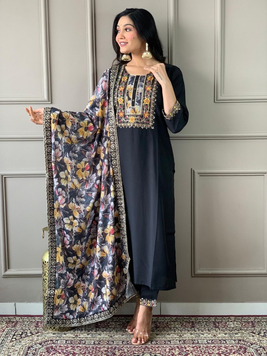Women straight suit Elegant Viscose Silk Salwar Kameez Set readymade suit - 001FASHIONFORWARD