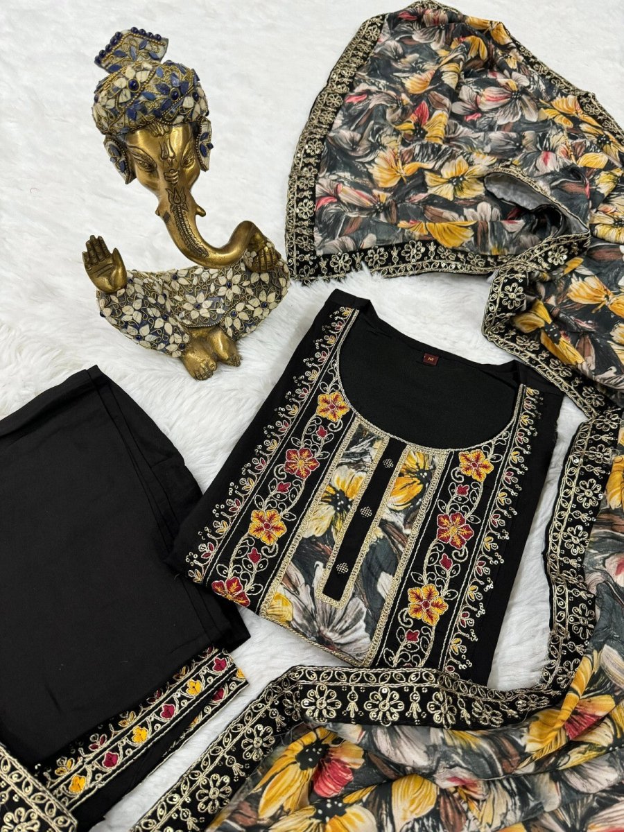 Women straight suit Elegant Viscose Silk Salwar Kameez Set readymade suit - 001FASHIONFORWARD