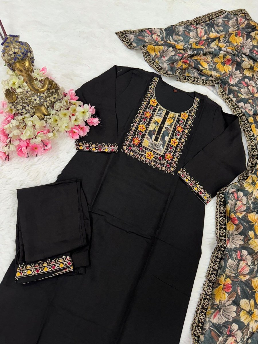 Women straight suit Elegant Viscose Silk Salwar Kameez Set readymade suit - 001FASHIONFORWARD