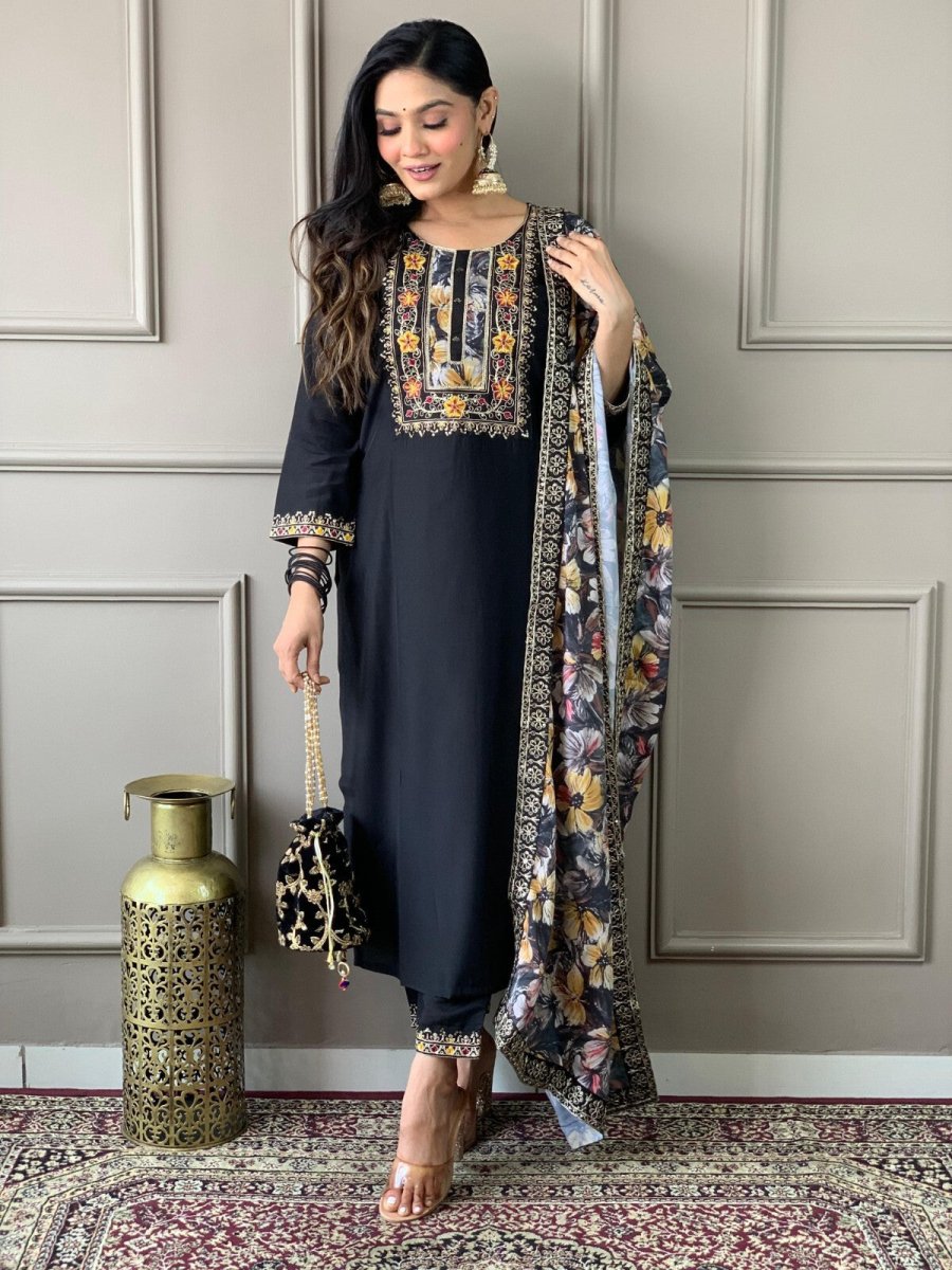 Women straight suit Elegant Viscose Silk Salwar Kameez Set readymade suit - 001FASHIONFORWARD