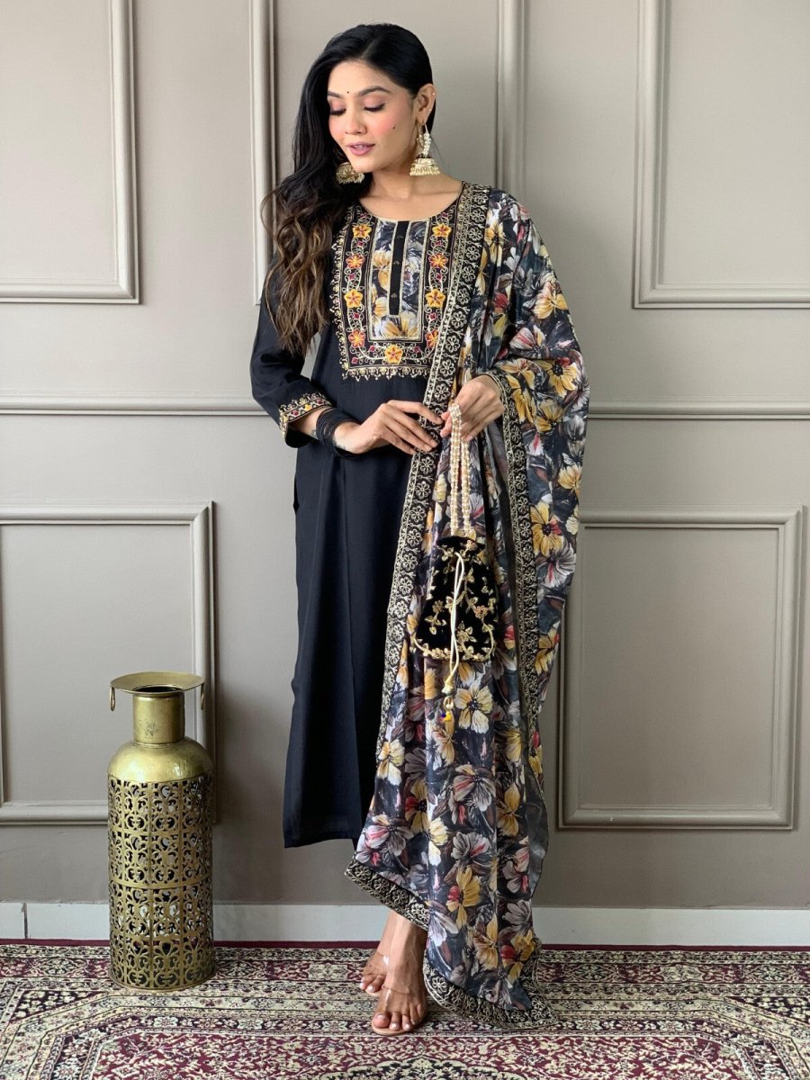 Women straight suit Elegant Viscose Silk Salwar Kameez Set readymade suit - 001FASHIONFORWARD